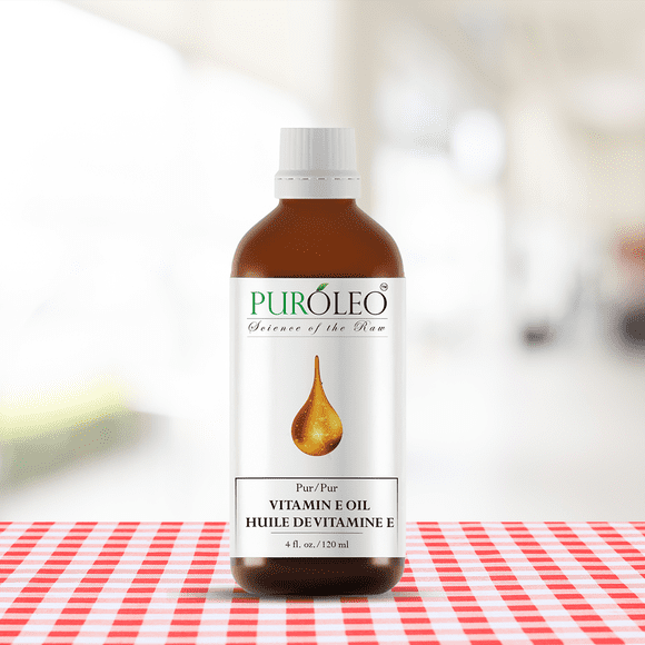 PUROLEO Huile de Vitamine E 4 FL Oz/118 ml (Emballé au Canada) pour Peau Cheveux Visage Vitamines Liquide pure Vitamine Huile pure Idéale pour Peau Sensible Huile de Vitamine E pour la Peau Huile de Vitamine E pour le Visage