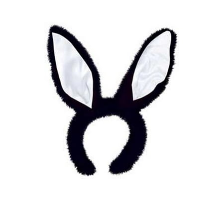 Plush Satin Bunny Ears (black & white) Party Accessory  (1 count) (1/Pkg)