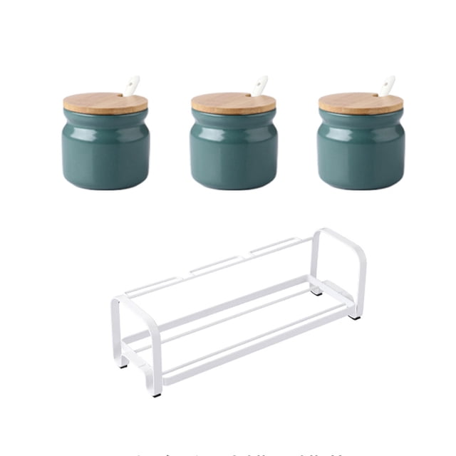 European Solid Color Sugar Bowl With Lid, Ceramic Sugar Pot, Coffee Accessories, Sugar Pourer, Kitchen Storage-Dark green-3 Set