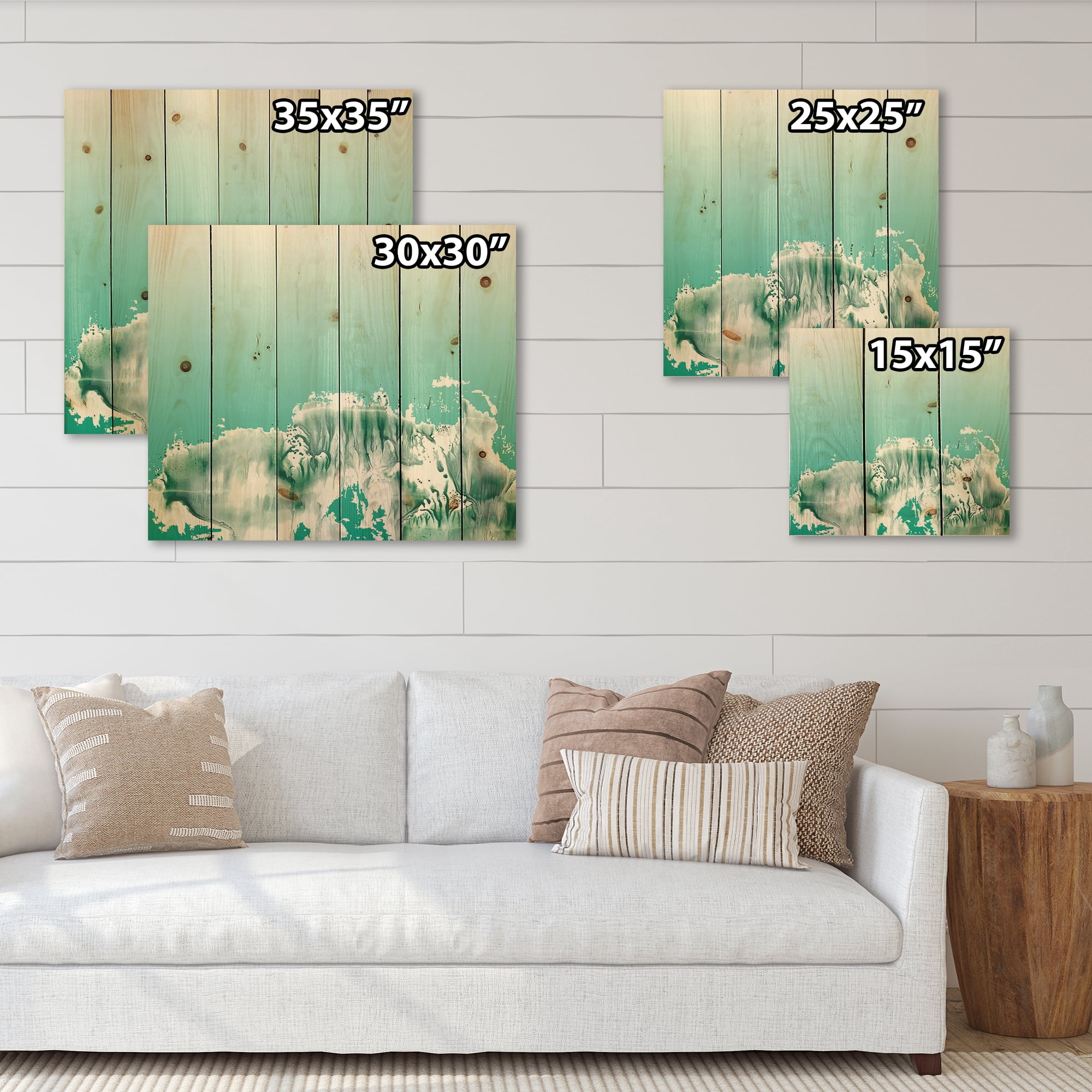 Designart 'Auquamarine Landscape Turquoise Splashes' Traditional Print on Natural Pine Wood