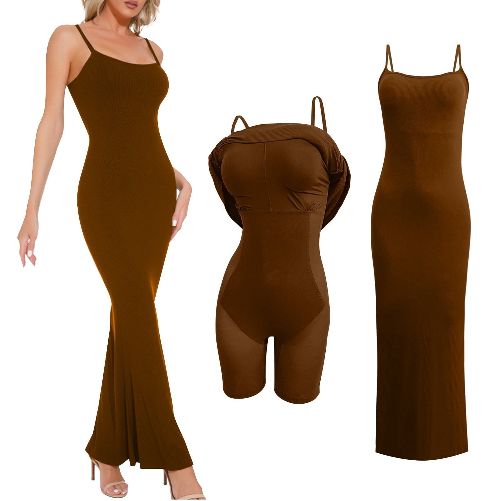 Body Shaper Dress Bodycon Maxi Mini Built In Shapewear Bra 2 In 1 Women  Lounge Spaghetti Strap Backless Long Dresses Club Party - Brown / M / China  - Walmart.ca