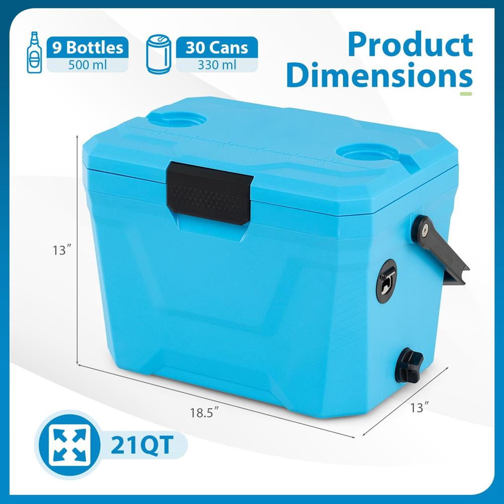 Topcobe Insulated Portable Cooler Hard Shell Ice Chest with 2 Cup Holders, Portable Water Cooler, Cooler with Wheels-Blue