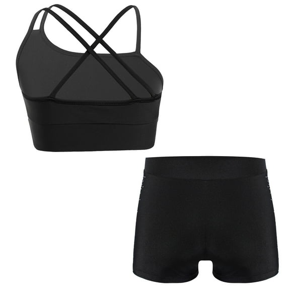 Miutii Kids Girls Sports Yoga Workout Outfits Backless Tank Top Camisole Vest with V-Front Waistband Black 10