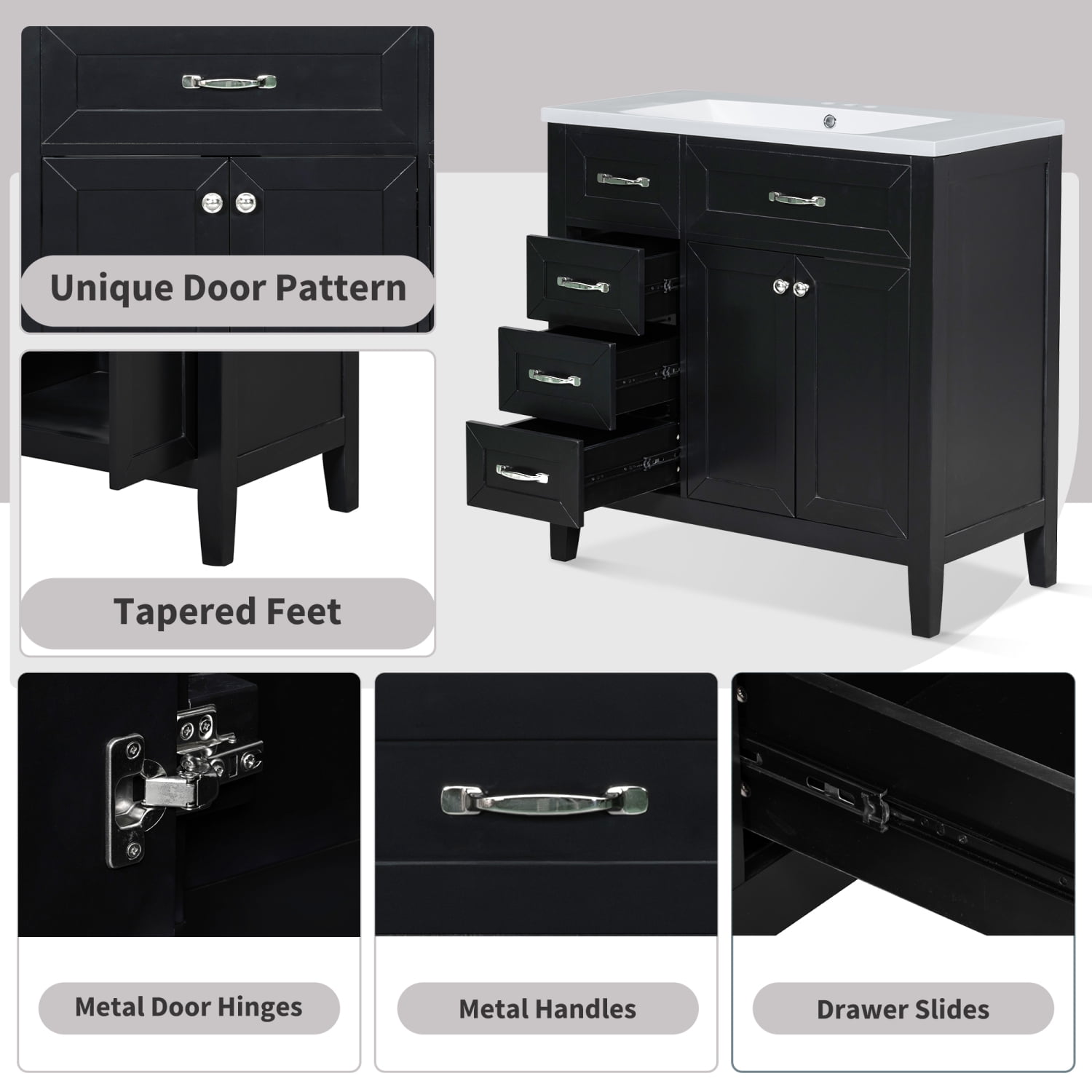 Harper & Bright Designs 36" Bathroom Cabinet Vanity with Sink Combo, White Bathroom Storage Cabinet with 3 Drawers and Two Doors, Solid Wood Frame and MDF Board