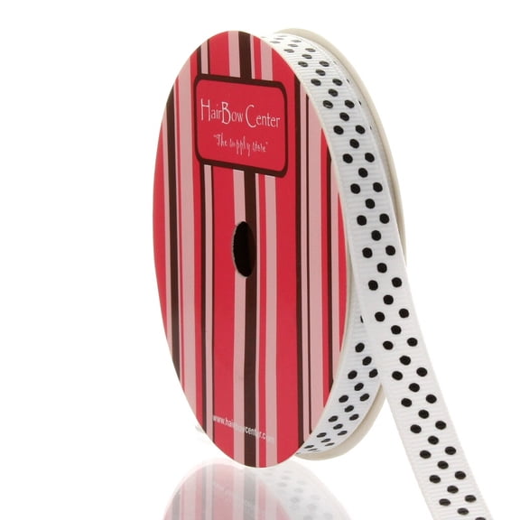 3/8" White/Black Swiss Dot Grosgrain Ribbon 5 Yard