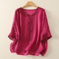 thumbnail image 2 of Holzkary Embroidered Tops for Women Embroidered Large Loose Shirt Round Neck Five Sleeve Retro Solid Color Transparent Top Casual Summer Boho T Shirts Loose Fit Half Sleeve Floral Blouses Hot Pink 3Xl, 2 of 4