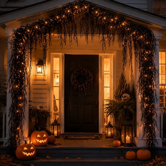 Black Rope Halloween Garland, Decorative Rattan Vine with Dark Gothic Style for Mantel, Doorway, Stair, Wall, Table and Spooky Seasonal Home Displays