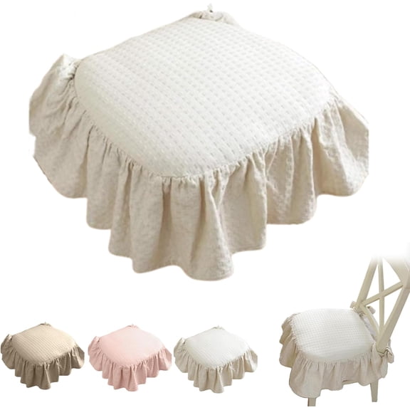 Ruffle Chair Cushions for Dining Chairs Set of 4, Soft Non-Slip Cotton Pads with Ties, Decorative Ruffled Seat Cushion for Kitchen Office (XX)