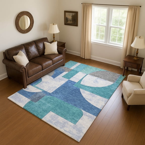 Addison Rugs Mayfield Premium Machine Washable Transitional Mid Century Teal Rectangle Rug, 10' X 14' Machine Washable Transitional Mid Century Teal Oversized Sherpa Throw Blanket