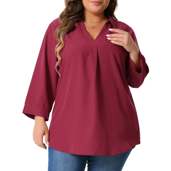 DARING DIVA Women's Plus V Neck Long Sleeve Flowy Blouse 2X Burgundy