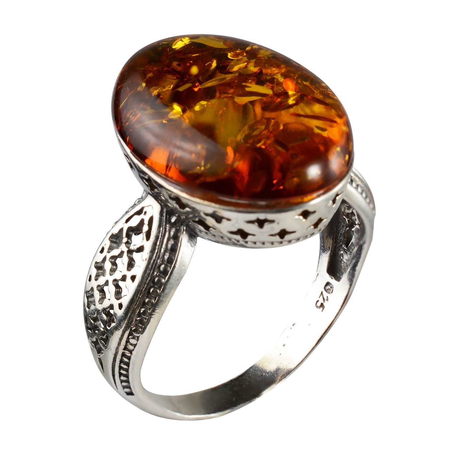 Sterling Silver and Baltic Honey Amber Ring Dana