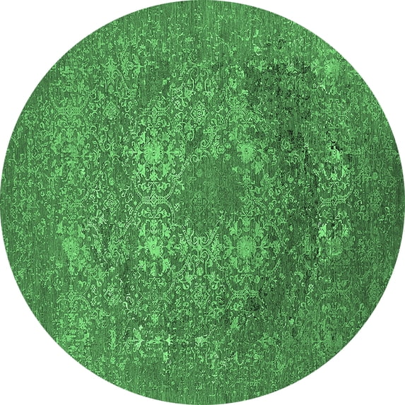 Ahgly Company Indoor Round Oriental Emerald Green Industrial Area Rugs, 3' Round