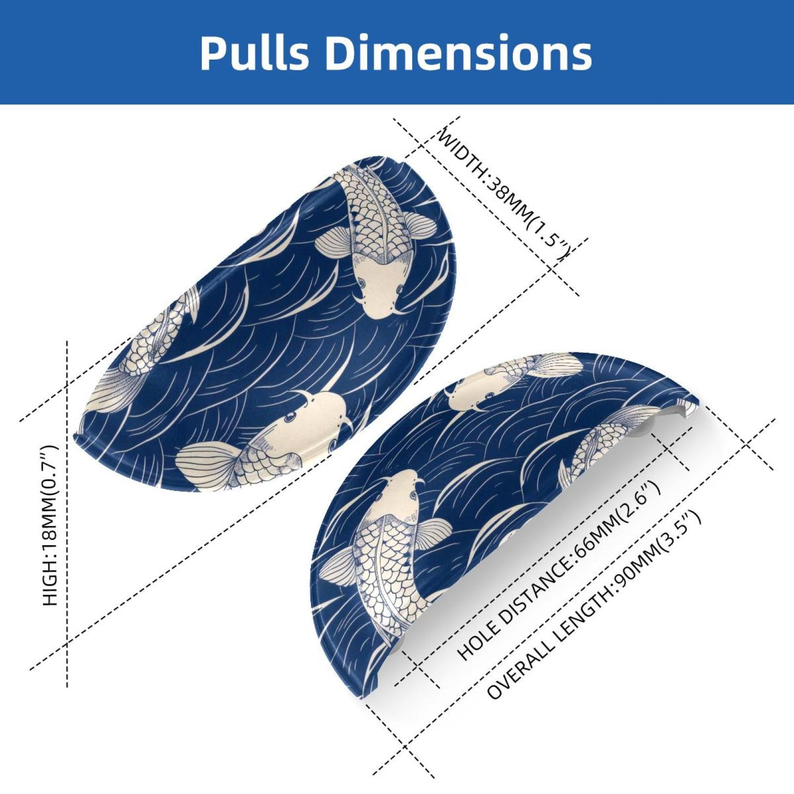 PhooArto 6 Pcs Cup Drawer Pulls, Blue Wave Fish Koi Pattern Shell Shape Handles Cabinet Knobs for Dresser Cupboard Closet Wardrobe with Screws