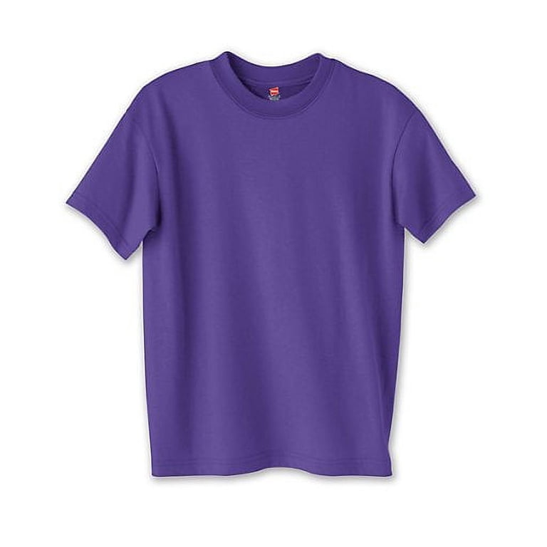 Hanes Youth EcoSmart T-Shirt - 50/50 Cotton/Poly Blend, Tag-Free, Purple, Size Small