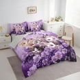 thumbnail image 3 of Manfei Lovely Kitten Bedding Comforter Set 7 Pieces,Flower Floral Full Bedding Set,Purple Beige Fitted Sheet Flat Sheet,Lightweight Room Decor Reversible, 3 of 7