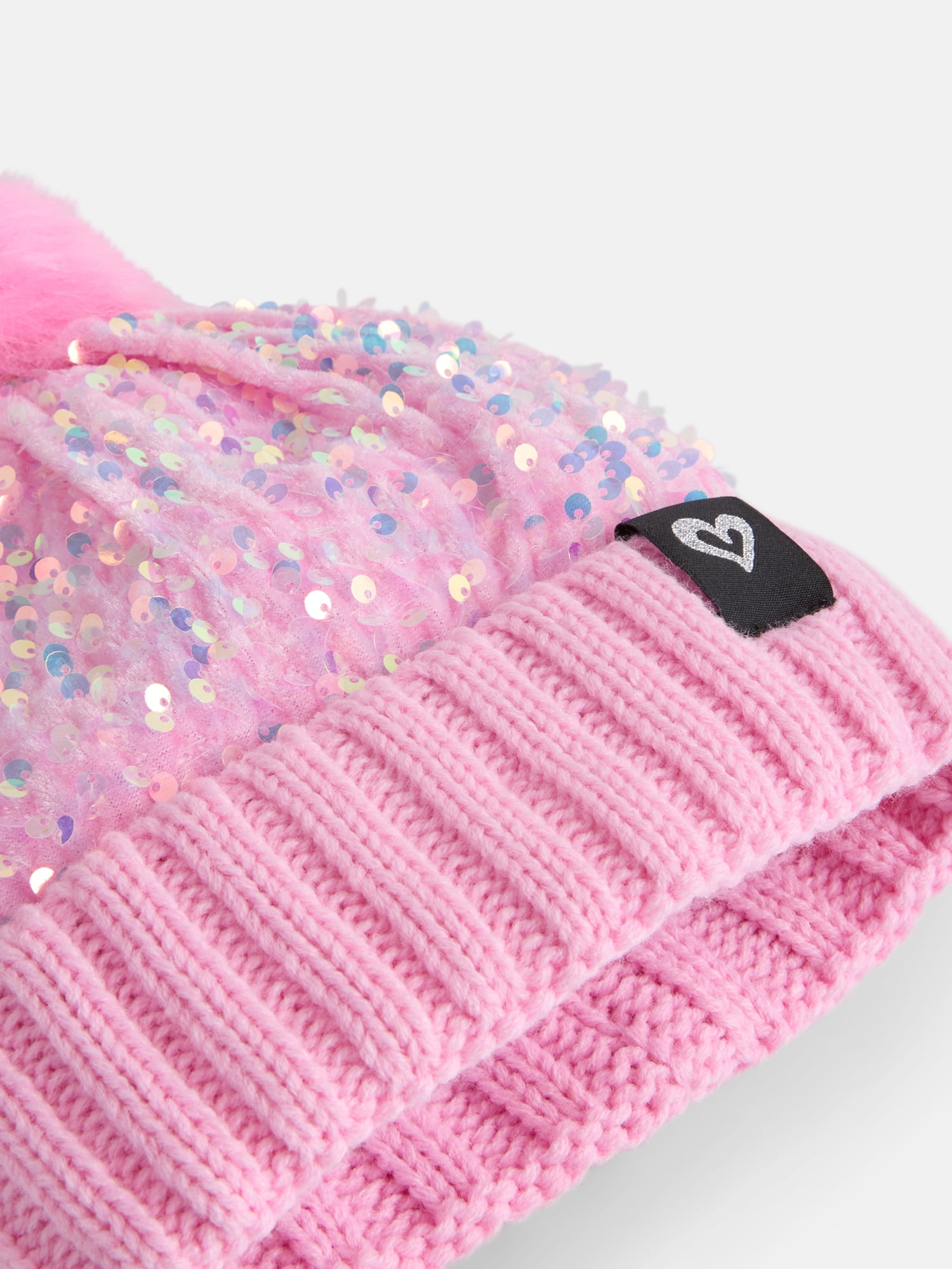 Justice Girls Velvet Sequin Hat and Glove Set, Pink