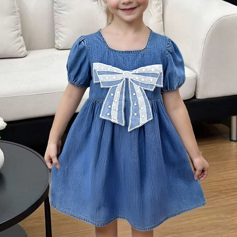white christmas dresses Baby/Toddler Girl Denim Mini Dress with Short Sleeves 24M
