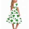 thumbnail image 5 of Girls Fancy Dress Short Sleeves Crew Neck A-Line Dress St Patricks Day Retro Vintage Green Swing Dress Four Leaf Clover Pattern Costume Dancing Dress White 7-8 Years, 5 of 6
