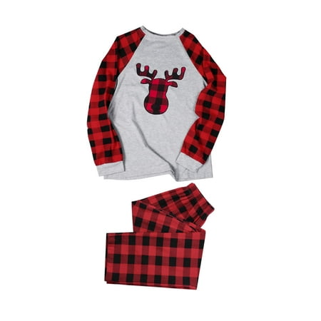 

Christmas Pajamas for Family Parent-Child Outfit Winter Fall Matching PJs Plaid Cute Pattern Printed Long Sleeve Tee Bottom Loungewear Pajama Sets