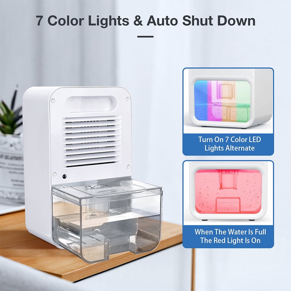 Electric Dehumidifier 37OZ Portable Air Dehumidifiers with 24 Hour Timing 7 Colors LED Light 300ML/D Ultra Quiet Dehumidifier for Small Rooms Bedroom