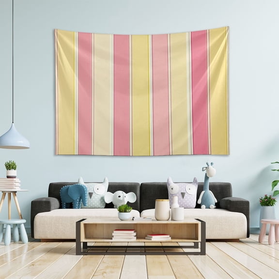 Yayeee Tapestry Wall Hanging for Bedroom 60" x 40" Living Room Home Wall Art Decor, Pink and Yellow Striped Pattern