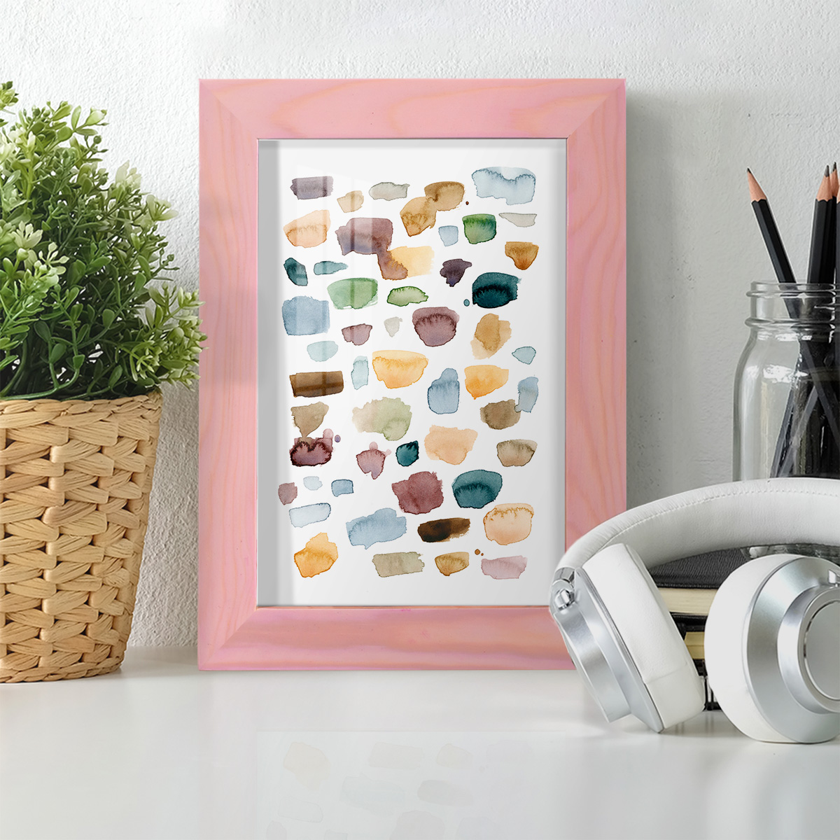 Shattered Segments I - Framed Print w/glass - Sunset Pink