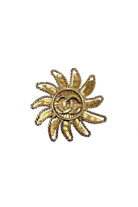 Pre-Owned Chanel Brooch for Women, Sun Motif, Coco Mark, Accessory, CHANEL GP 94A Gold, Approx....