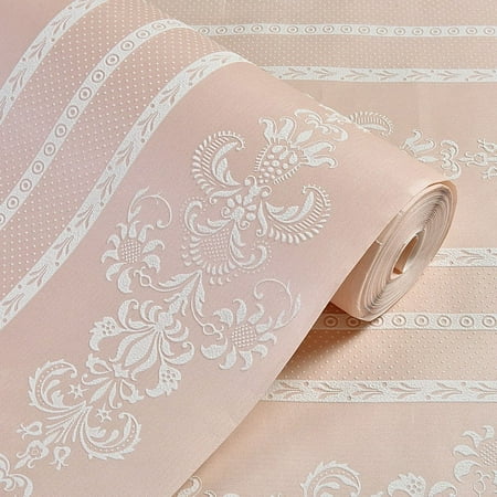 Nvzi vertical striped non-woven wallpaper self-adhesive bedroom warm wallpaper self-adhesive living room 3D stereoscopic background wallpaper (pink)