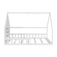thumbnail image 5 of Bellemave Full Size House Bed with LED Light and Fence, Wooden Montessori Floor Bed with Window, No Box Spring Required (White), 5 of 8