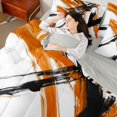 thumbnail image 5 of Manfei Abstract Brushstroke Twin Bedding, Watercolor Art Bedding Comforter Set, Orange, Black and White, Gray Reversible 7 Pieces, 5 of 6