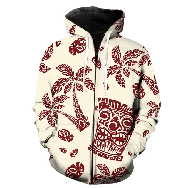 Sudadera con capucha y cremallera para hombre, diseño de árbol de coco de isla tropical, estilo hip hop, unisex, de manga larga, con estampado 3D de primavera, de gran tamaño
