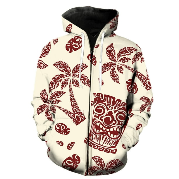 Sudadera con capucha y cremallera para hombre, diseño de cocotero de isla tropical, estilo Harajuku, con capucha, estampado 3D, unisex, de primavera, talla grande