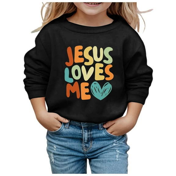 Toddler Sweatshirt Girls 3t Round Neck Long Sleeve Pullover Shirt Sweatshirt Letter Graphic Print Comfy Outwear Coat Girls' Fashion Hoodies & Sweatshirts 9-10 Years(Black)