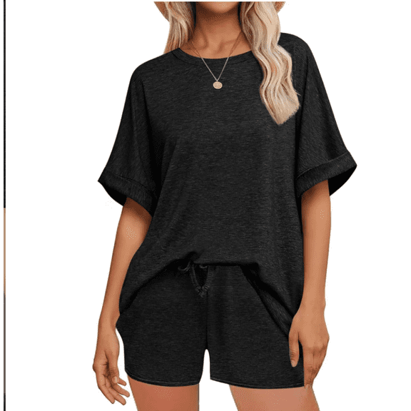 Womens Lounge Sets Two Piece Set Summer Outfits 2 Piece Pajama 3/4 Sleeve Oversized Tshirts Elastic Waist Short
