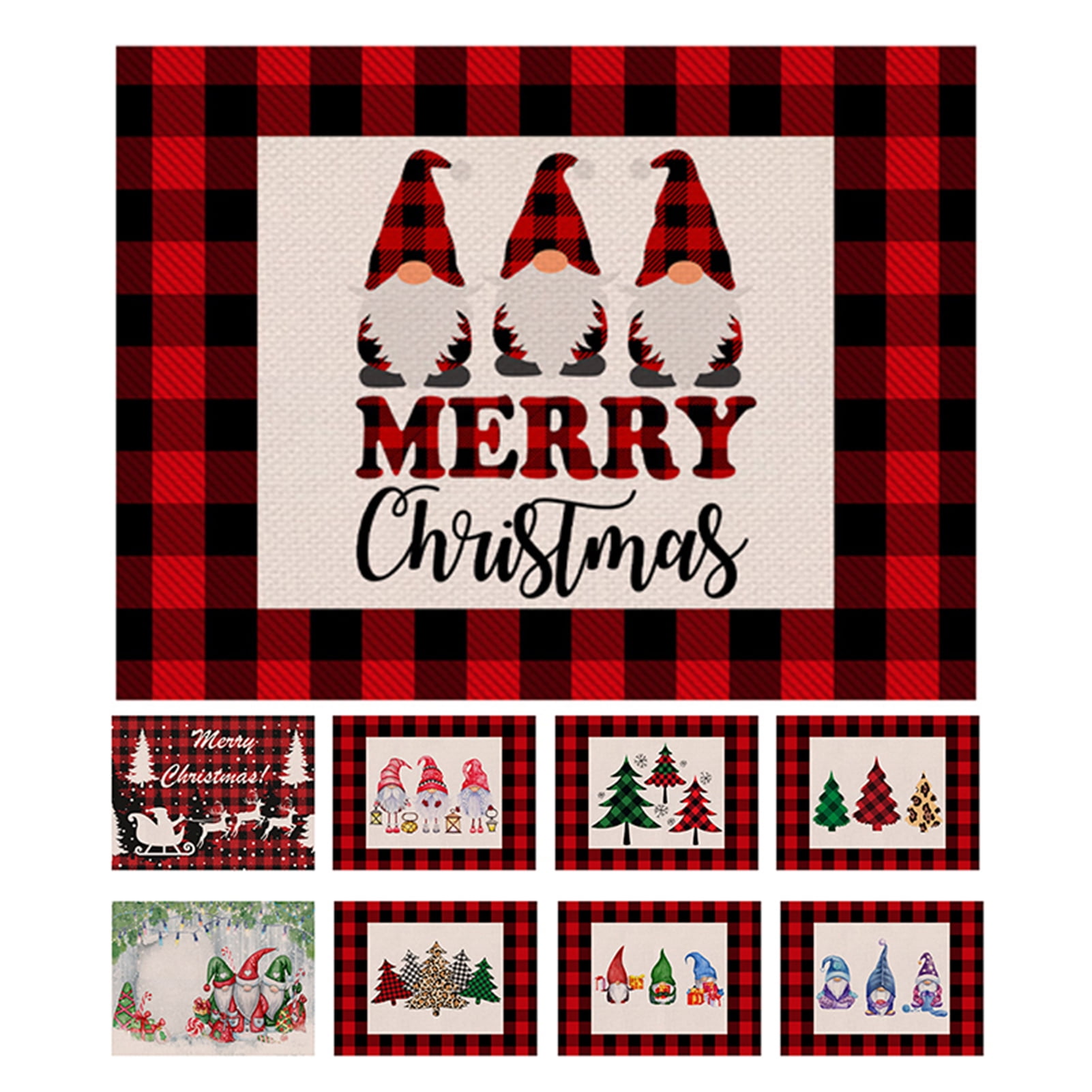 Christmas Holiday Placemats Set of 6, Santa Clause Reindeer Vintage