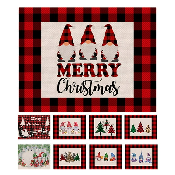 Christmas Holiday Placemats Set of 6, Santa Clause Reindeer Vintage Style Snowflake Heat-Resistant Washable Table Place Mats for Kitchen Dining Table Decoration