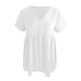 thumbnail image 1 of Womens spring And Summer Solid Color V-neck Short-Sleeved Loose Pleated Tops, 1 of 4