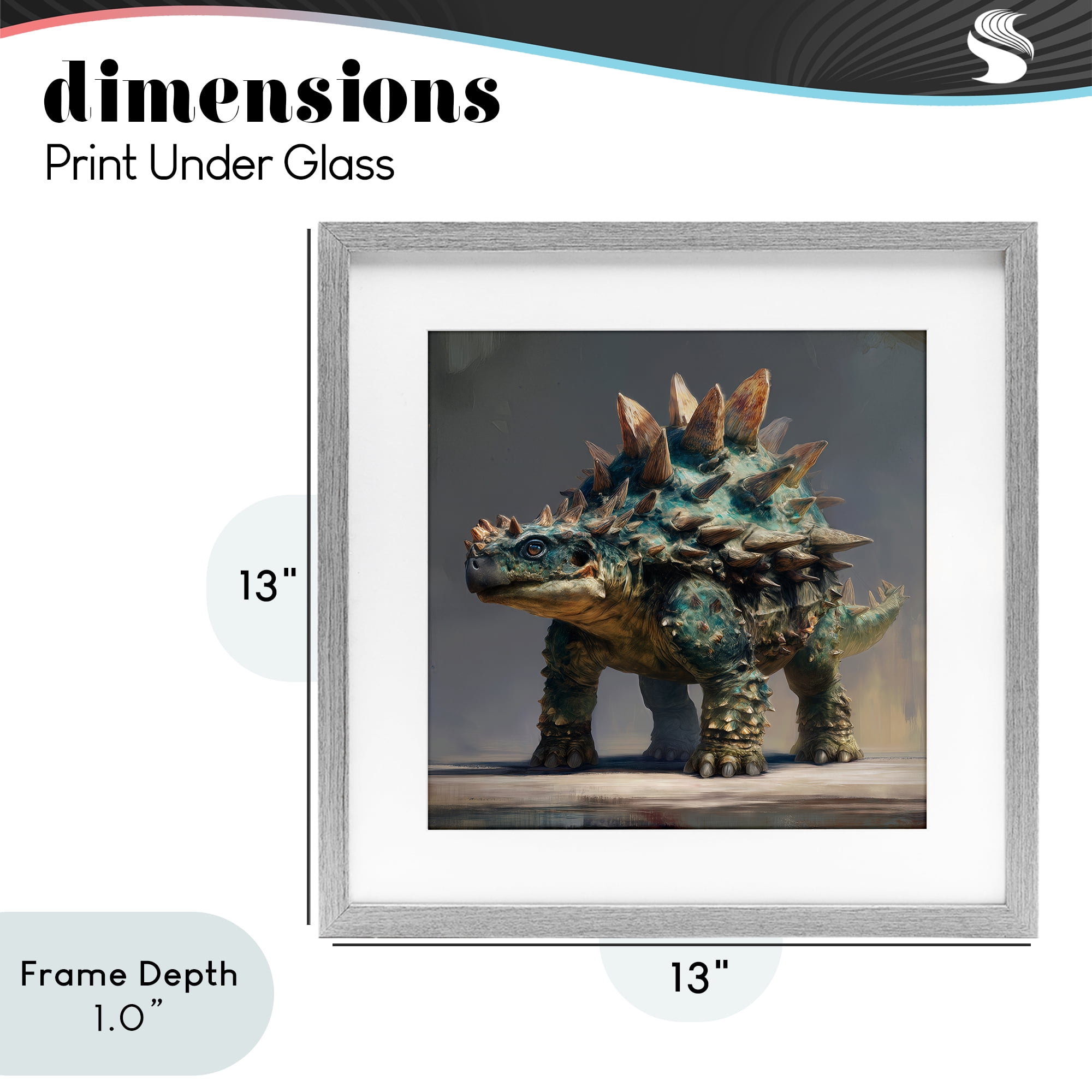 Stupell Industries Prehistoric Ankylosaurus Portrait Gray Framed Print Under Glass, design by Wumples