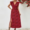 thumbnail image 6 of Edvintorg Long Summer Dress Women's Leisure Holiday V-Neck High Waist Lace Up Split Print Maxi Dresses Beach Dress for Women Red L, 6 of 7