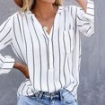 thumbnail image 6 of EINCcm Blouses for Women, Casual Button-Down Shirts V Neck Roll Up Cuffed Long Sleeve Striped with Pockets, Summer Fall Womens Tunic Tops Blouses Tees Shirts, 6 of 9