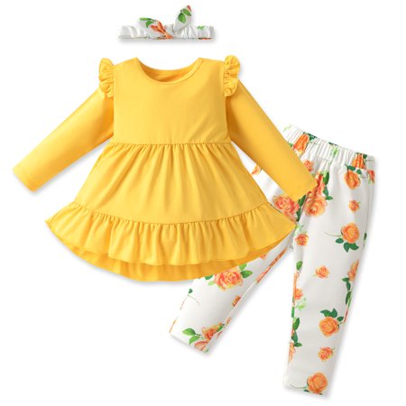 

Toddler Kid Baby Girls 2-Piece Suits Set Long Sleeve and Print Pants Outfits Set with Hairbands