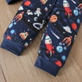 thumbnail image 6 of FAOWME Toddlers Boys Pajama Set Two Piece Astronaut Print Long Sleeve Round Neck Top And Pants Outfits Comfortable Loungewear For Full Winter Daily Wear,Navy,1-2 Years, 6 of 9