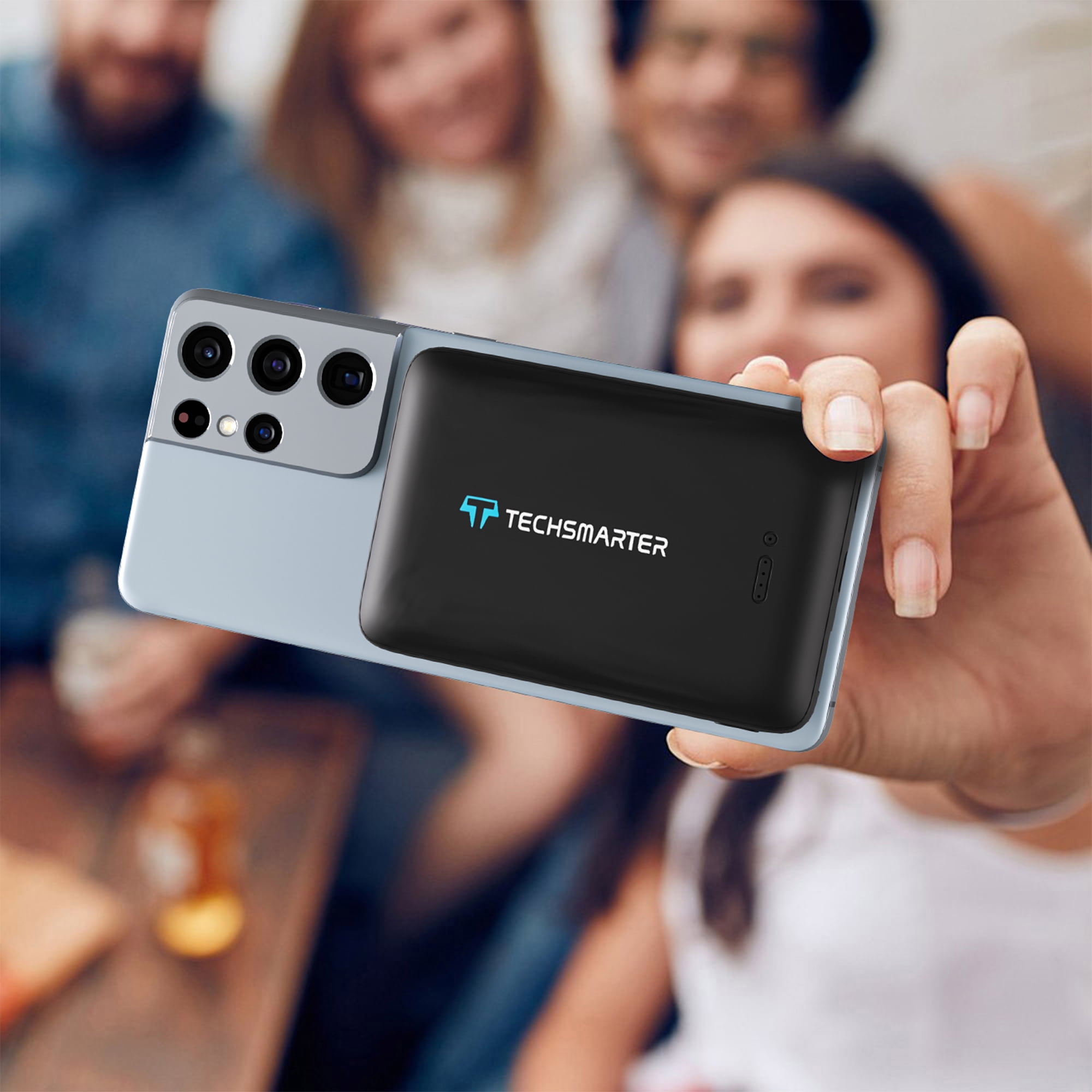 Techsmarter 10000mAh 18W USB-C PD Qi Wireless Power Bank Portable Charger with Anti-Slip Suction Cups. Compatible with iPhone, Samsung Galaxy, LG ThinQ, Droid, and More