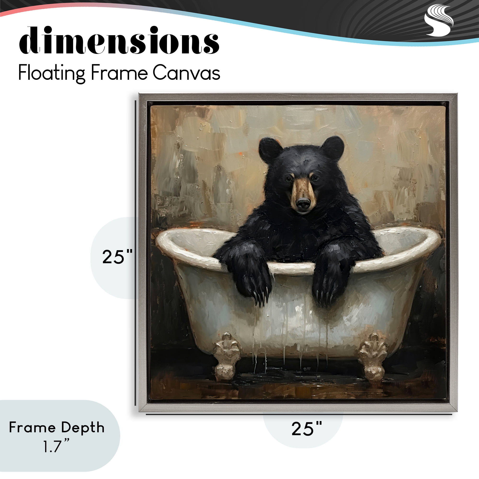 Stupell Industries Black Bear Bath Time Gray Framed Floater Canvas Wall Art, design by Tina LeCour