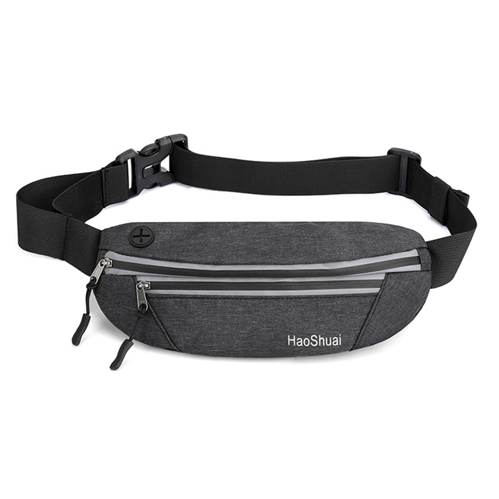 Aosijia Fanny Pack With 2-Zipper Pockets Waterproof Waist Pack Reflective  Adjustable Belt Bag for Outdoors Sport Running Hiking Travel Black