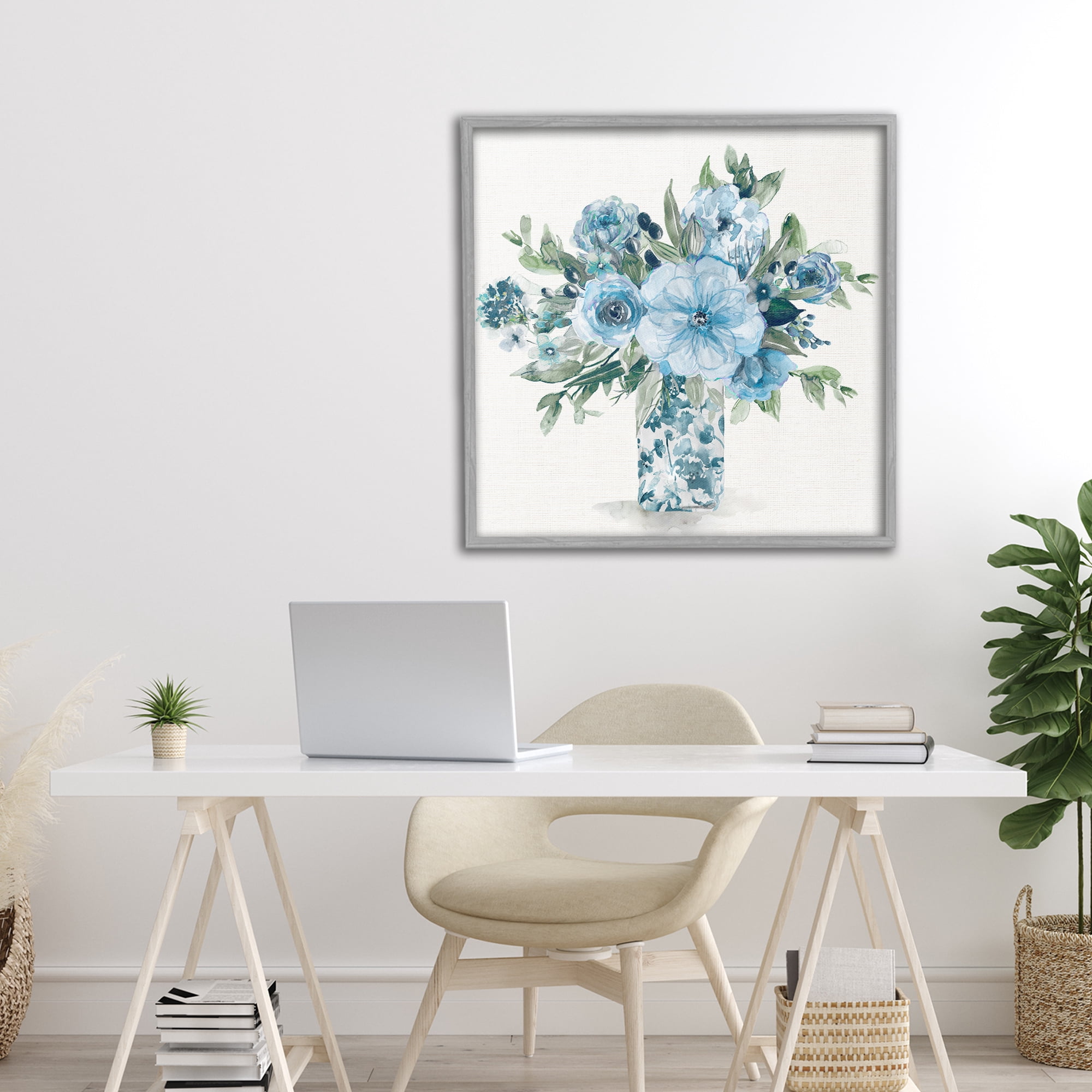 Stupell Industries Pastel Blue Bouquet Foliage Gray Framed Giclee Art, design by Carol Robinson