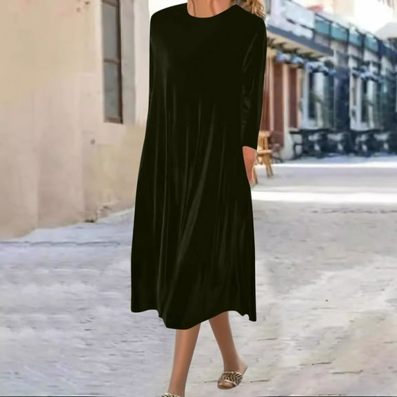 Fewfanhot Womens Fall Dresses Long Sleeve Velvet Winter Formal Dresses Elegant Fall Maxi Evening Party Dress