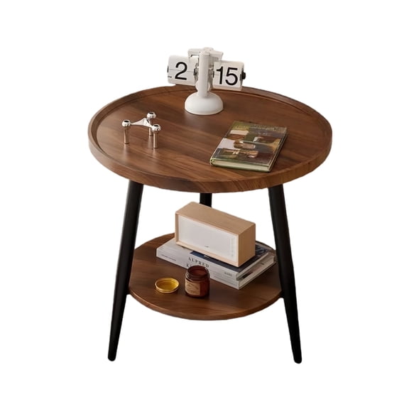 Keerffo Round End Side Table,2-Tier Mid Century Modern Coffee Sofa Table with Metal Frame Legs Nightstand for Home Bedroom and Living Room