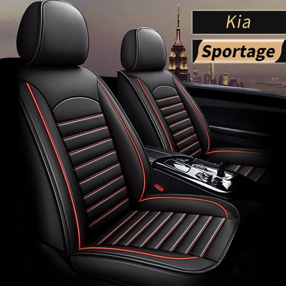 AOMSAZTO Fit Kia Sportage 2007-2021 Black & Red Car seat Cover 5-seat Faux Leather Full Set Compatible Airbag