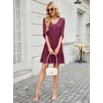 thumbnail image 4 of Fancyglim Womens Dress V Neck Rolled Long Sleeve Button Casual Ruffle Aline Swing Dresses Burgundy M, 4 of 6